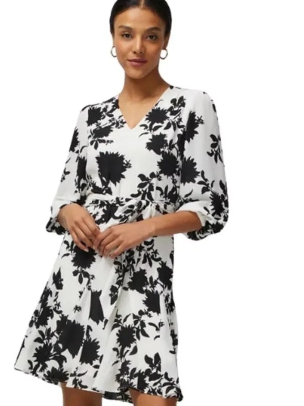 White House Black Market Black & White Floral Godet Dress – Size 14 – NWT